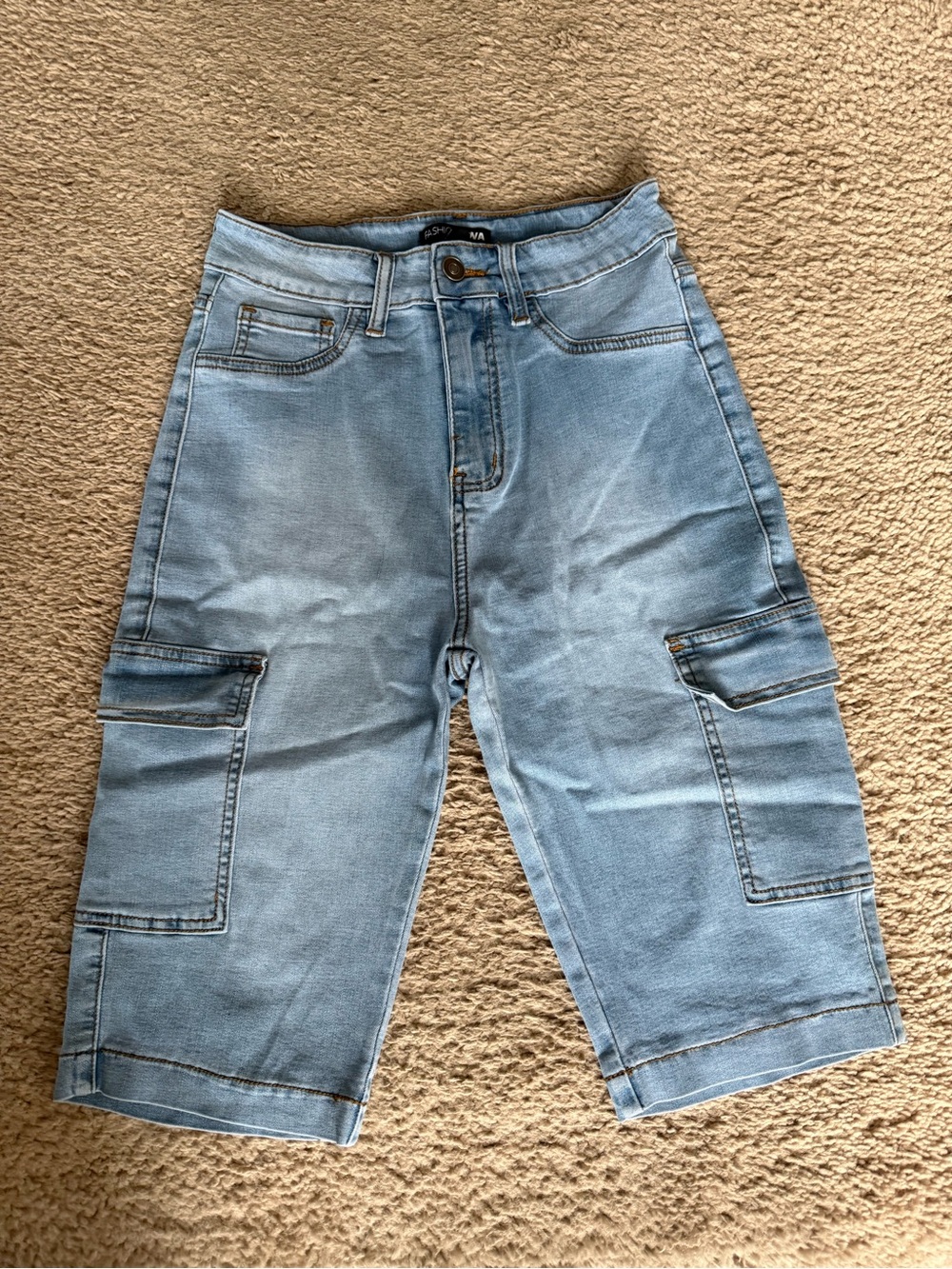 Fashion Nova Light Blue Denim Cargo Bermuda Shorts